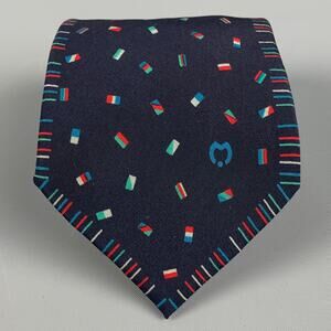 MILA SCHON Black Multi-Color Flags Silk Tie